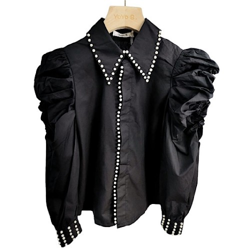 Girl's Black Shirt With Pearls