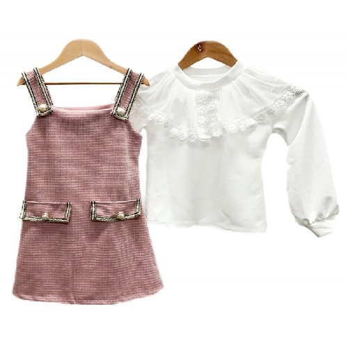 Girls Pink Dress With Large Colar Top