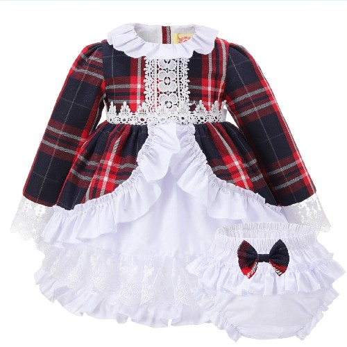 Girl's Tartan Peplum Spanish Dress & Knicker Christmas Set