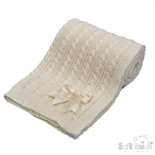 Cream Cable Knit Bow Blanket 75x100cm