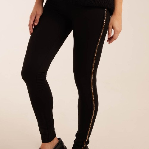 Womens Black Legging With Gold Chain