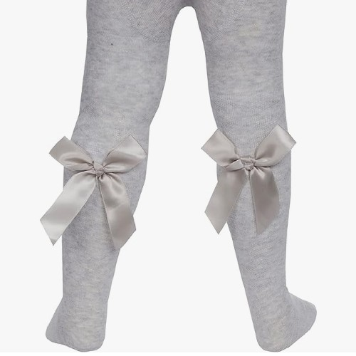 Girl's Light Grey Tights With Bows