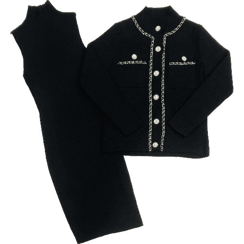 Girls Gold Chain Black Dress and Cardigan Black