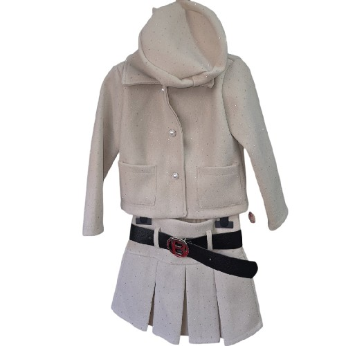 Girls Cream With Diamante Jacket, Skirt Plus B Belt And Hat