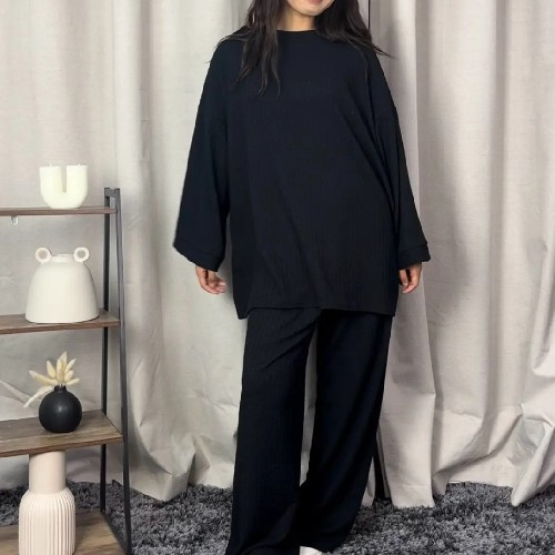 Womens Plain Lounge Wear Set Black