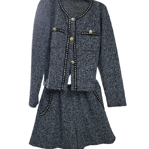 Girl's Tweed Navy And Black Blazer And Shirts Set (0559)
