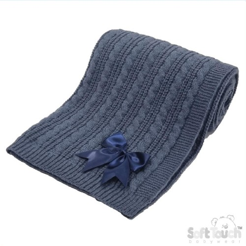 Steel Blue Cable Knit Bow Blanket 75x100cm