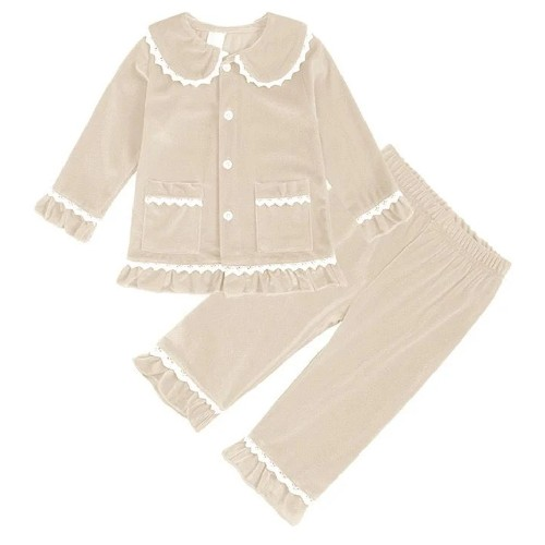 Italian Girl's Beige Pj's With With Pipeing (876)