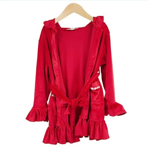 Girl's Red Velour Ruffle Xmas Night Robe
