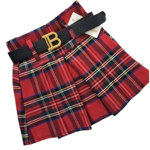 Girl's Red Tartan Skirt With B Belt