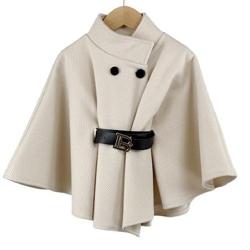 Girl's B Cream Woven Pinstripe Belted Cape Coat Age 4-14 (9260)