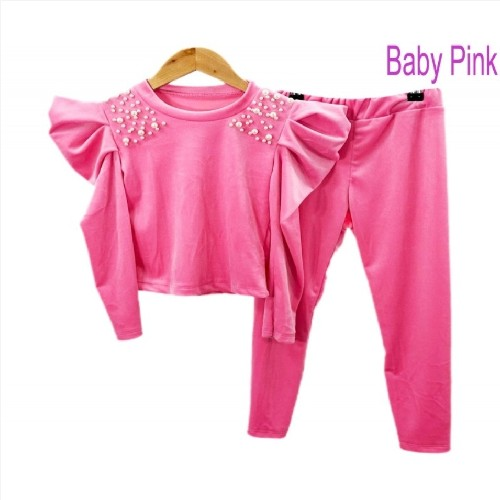 Girls Pink Velour Tracksuit With Pearls