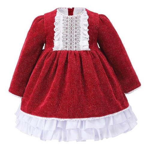 Girls Glitter Corduroy Dress Red.