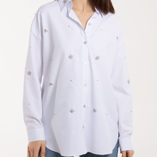 Womens White Embellished Diamante Petal Shirt