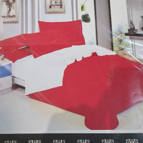 Red And Cream Reversible King Bed Set