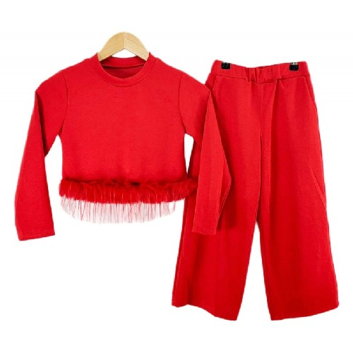 Girls Red Track Suit With Faux Fur