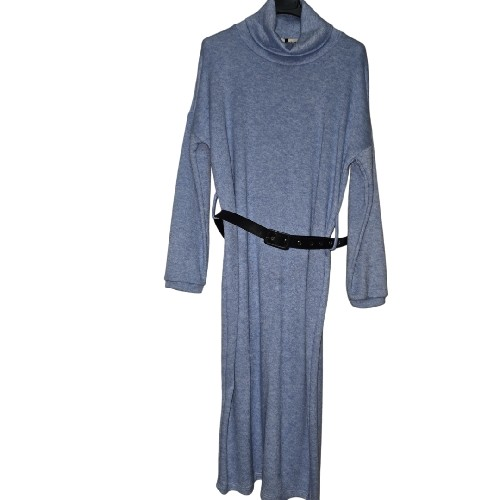 Womens Baby Blue Jumper Dress With Black Belt