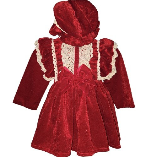 Girls Red Velvet Spanish Dress With Hat