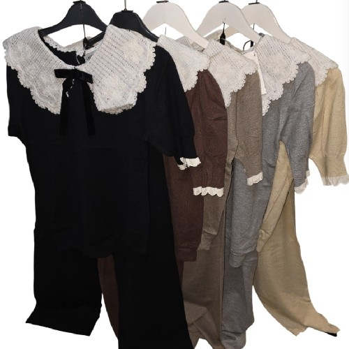 Womens Lounge Wear Tracksuit With Crocheted Large Colar One Size