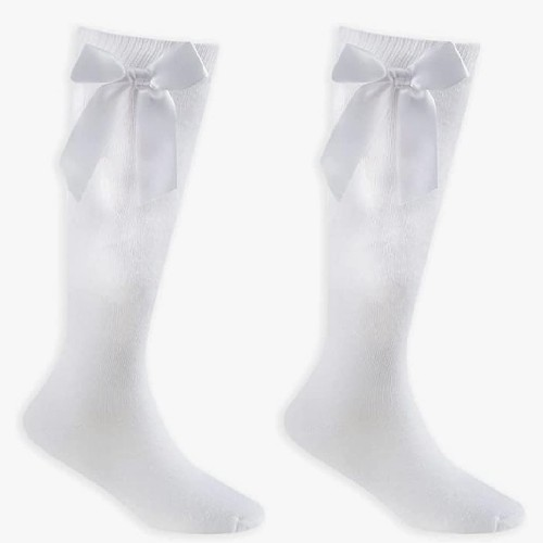 White Knee High Socks With Bow