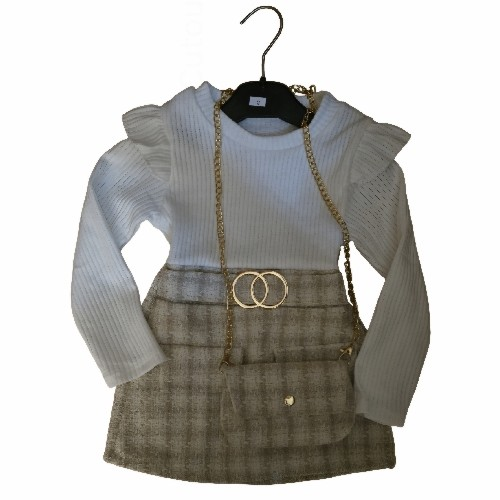 Girl's Gold And Cream Tweed Dress With Matching Bag R731A