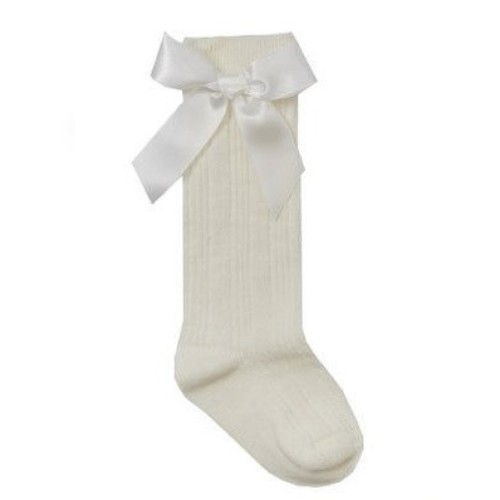Cream Knee High Socks With Bow