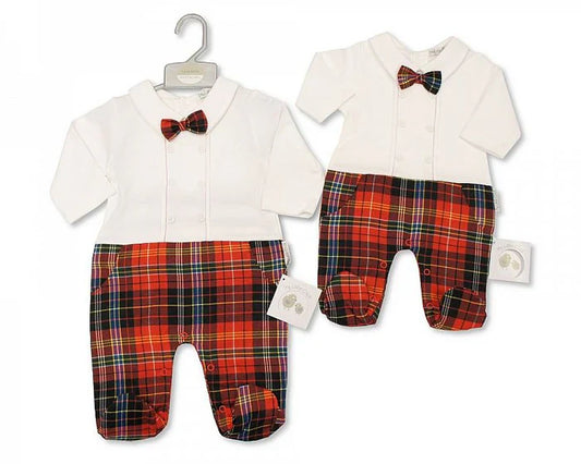 baby boys white and tartan all in one romper suit