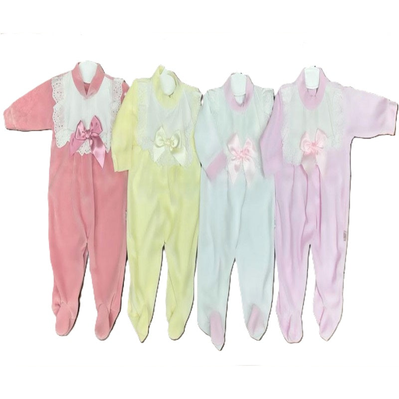 Baby Girls Romper Suit- Lace & Bow Detailing- Pink or Blush Pink- 6 or 12 Months