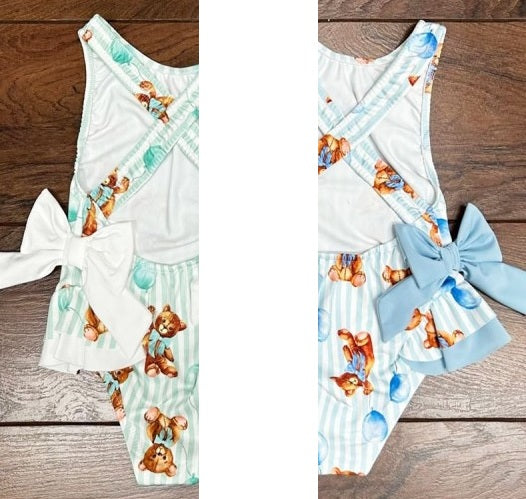 Girls Italian Styled Teddy & Balloon Swimming Costume With Bows