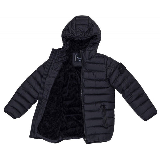 Boy's Quilted Fur Lined Hooded Jacket- Black or Navy Blue