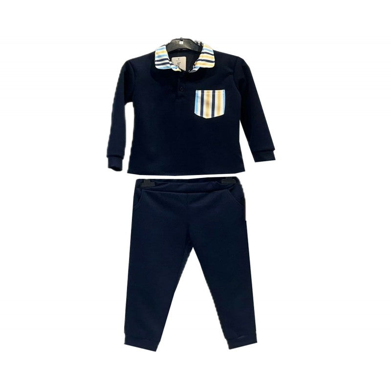 boys track suit navy blue with stripe detail
