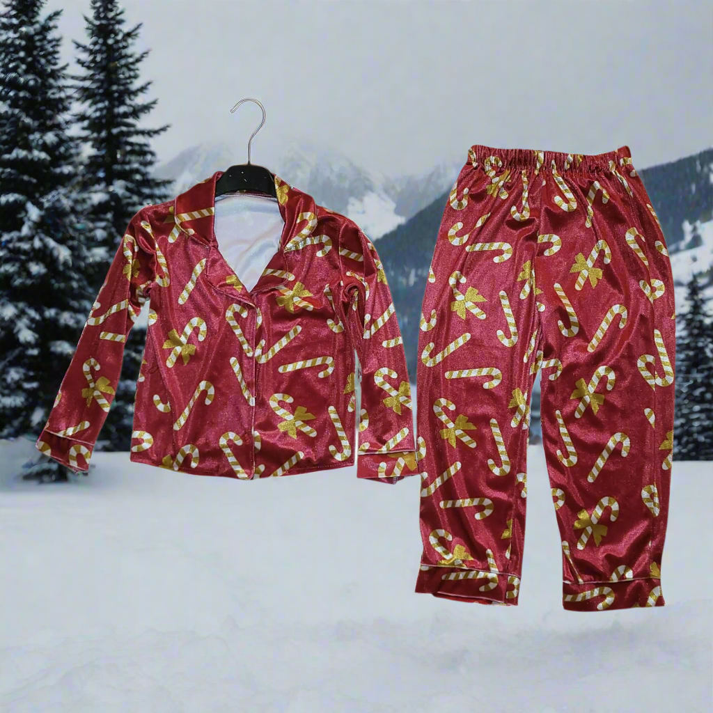 boys red candy cane pyjamas