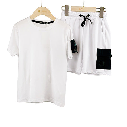 Boys Round Neck T-Shirt And Shorts Set- White- Ages 4 to 14