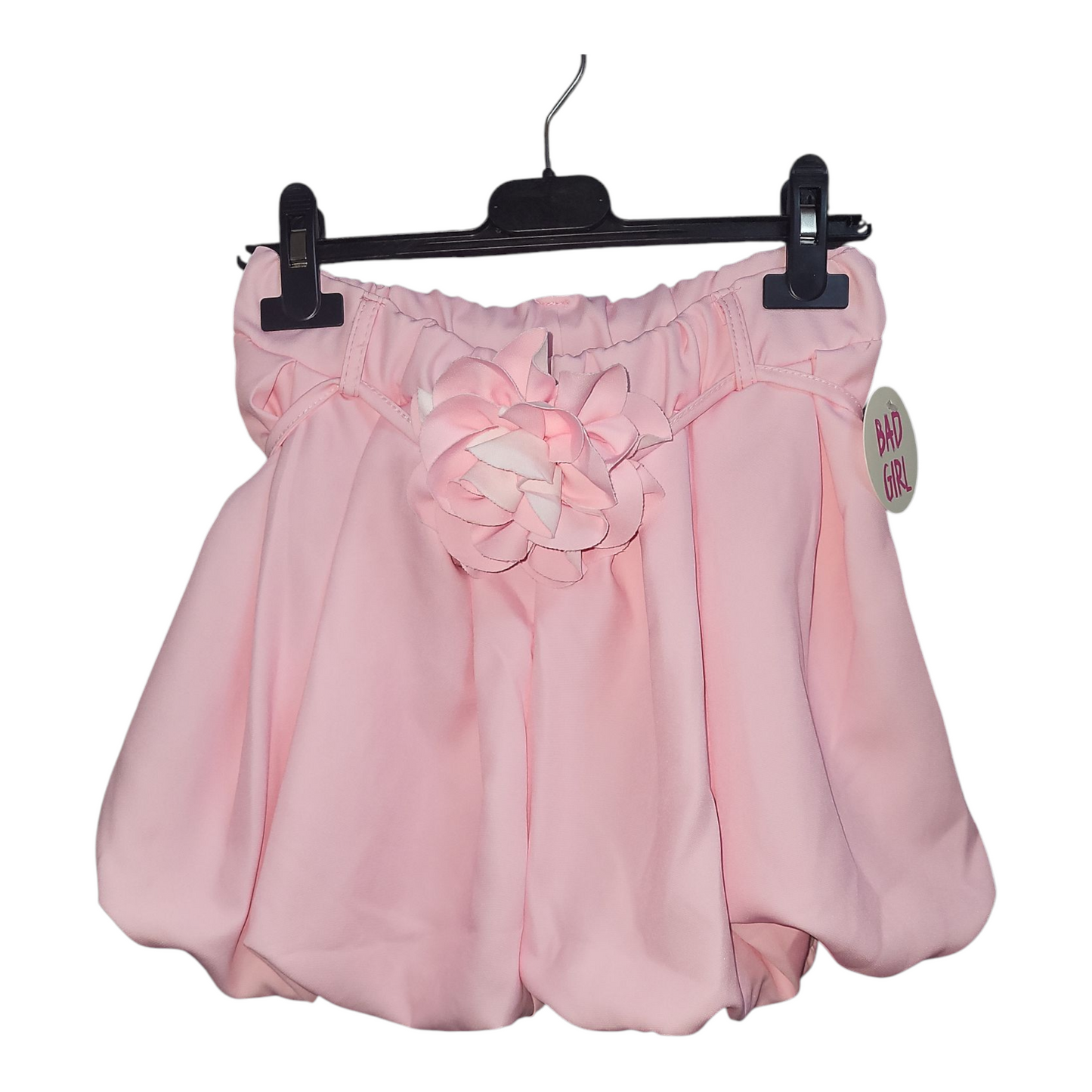 Girl's Puffy Bubble Shorts With Flower Belt- Mint Green, Pink, Sky Blue
