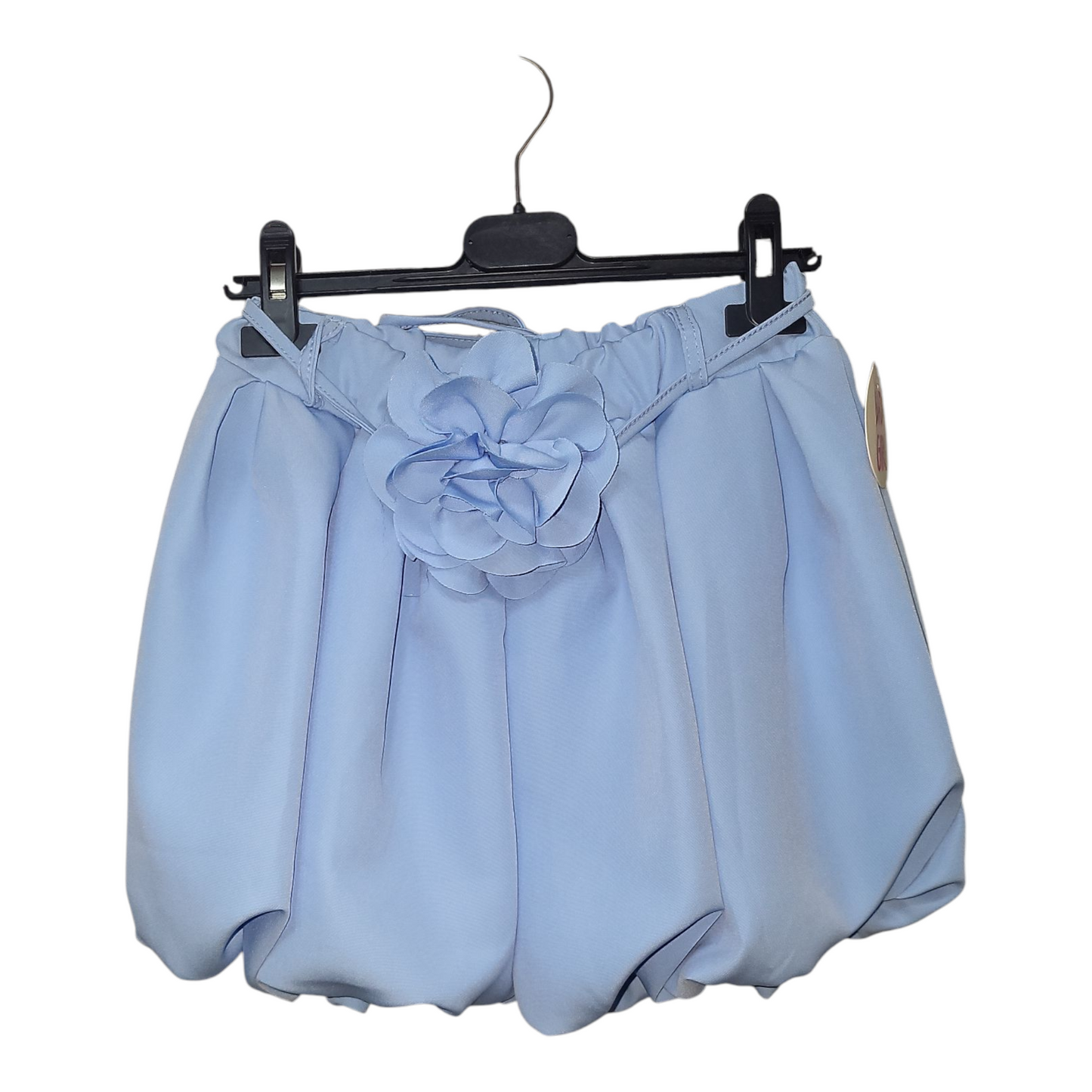 Girl's Puffy Bubble Shorts With Flower Belt- Mint Green, Pink, Sky Blue