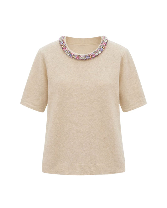 Women's Crystal Collar Knit Top