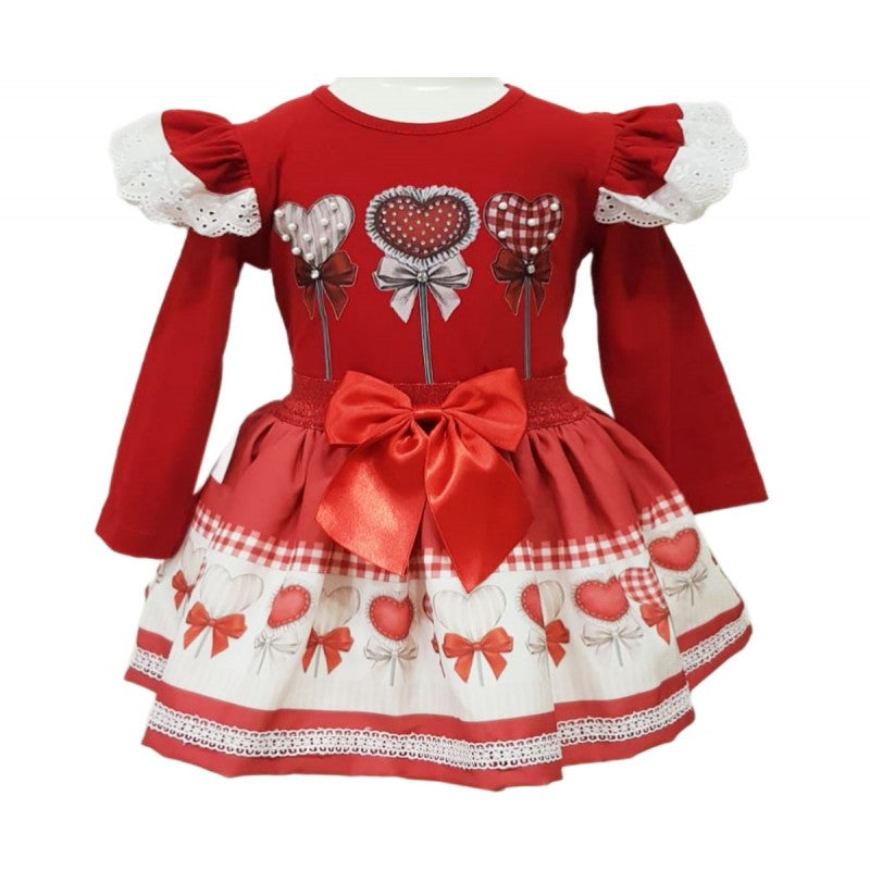 Girls Long Sleeve Top & Skirt Set With Embellished Heart Lolly Print- Ages 1 to 8 Years