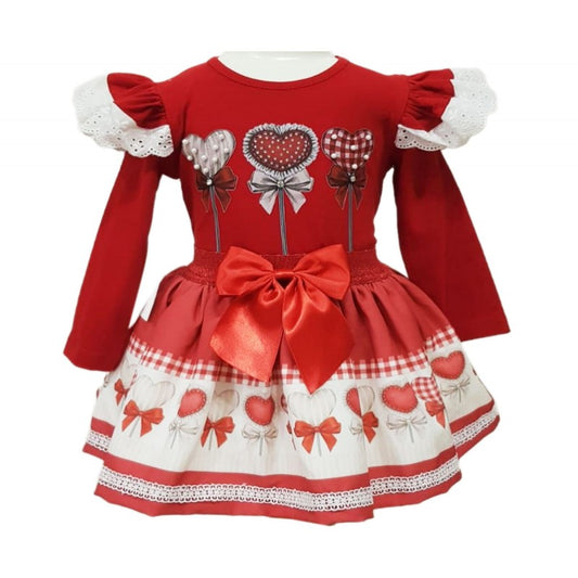 Girls Long Sleeve Top & Skirt Set With Embellished Heart Lolly Print- Ages 1 to 8 Years