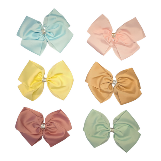 girls large satin hair bow clip pastel colours