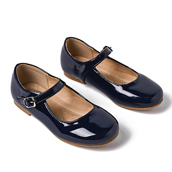Girls Navy Blue patent shoes, buckle fastening