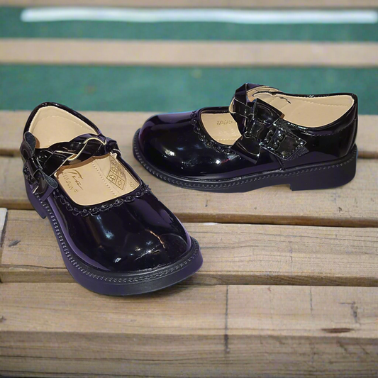 girls black patent school shoes