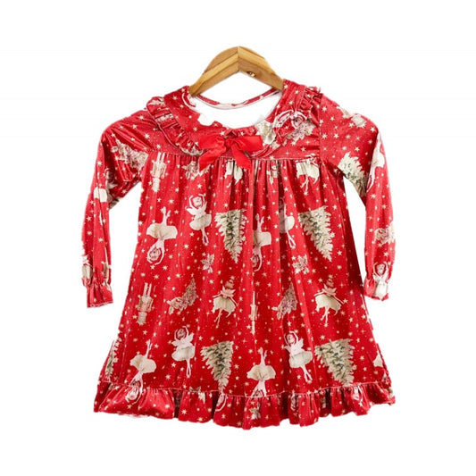 Girls Christmas Nighty- Red or Beige- Ages 2 to 12 Years
