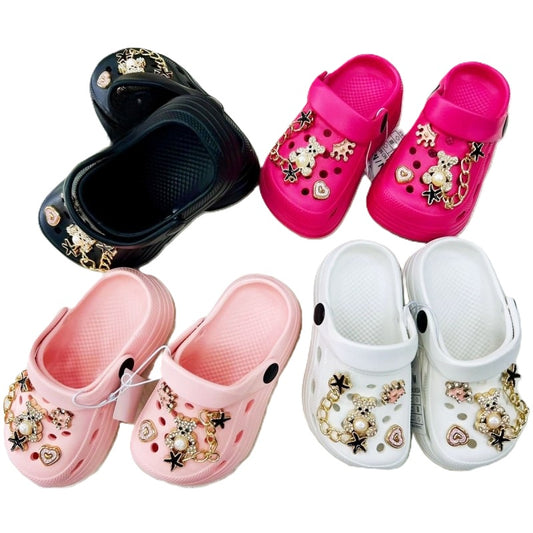Girls Crock Style Sliders Clogs With Charms- Various Colours/Sizes
