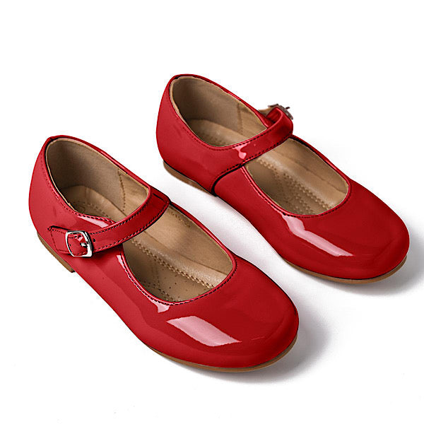Girls Red Patent Shoes- Buckle Fastener- Sizes 20 to 24 EU