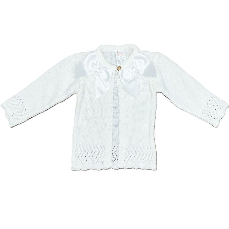 Girls Bow Cardigan- Ivory White, Burgundy, Pink & Navy Blue- Ages 3 to 36 Months