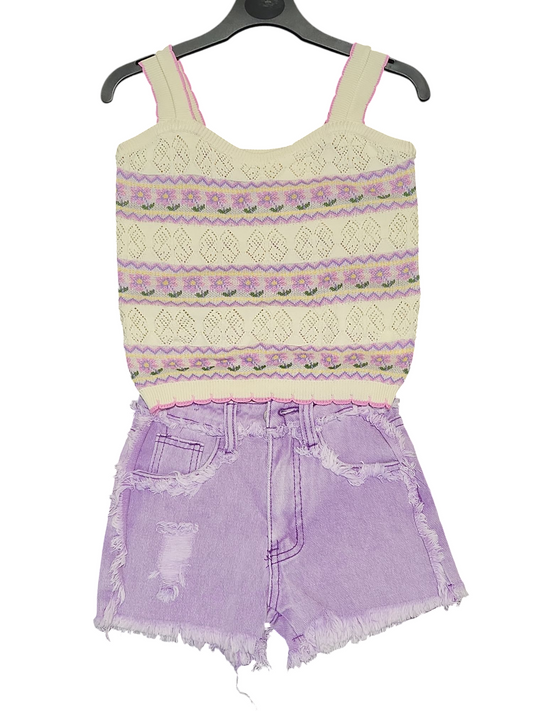Girls Lilac Vest Top & Denim Shorts Set