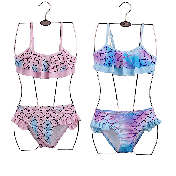Girl's Fish Scale Print Two-Piece Swimsuit- Ages 4 to 12 years