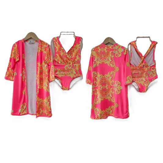 Girl's Swimsuit & Matching Beach Cover Up- Pink or White- Ages 4 to 14 Years