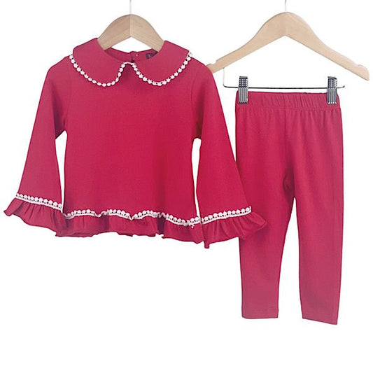 Girls Red Bobble Trim Pyjamas Co-ord Set- Ages 12 to 24 months
