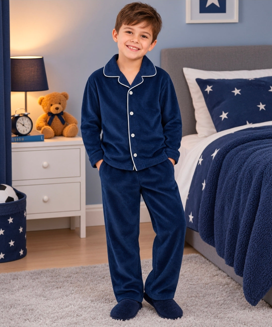 Boys Blue White Piped Pyjamas Q923- Ages 6 months to 8 years